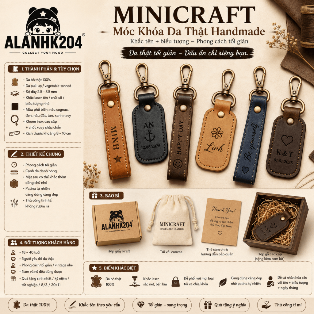 MINICRAFT – Móc Khóa Da Thật Handmade